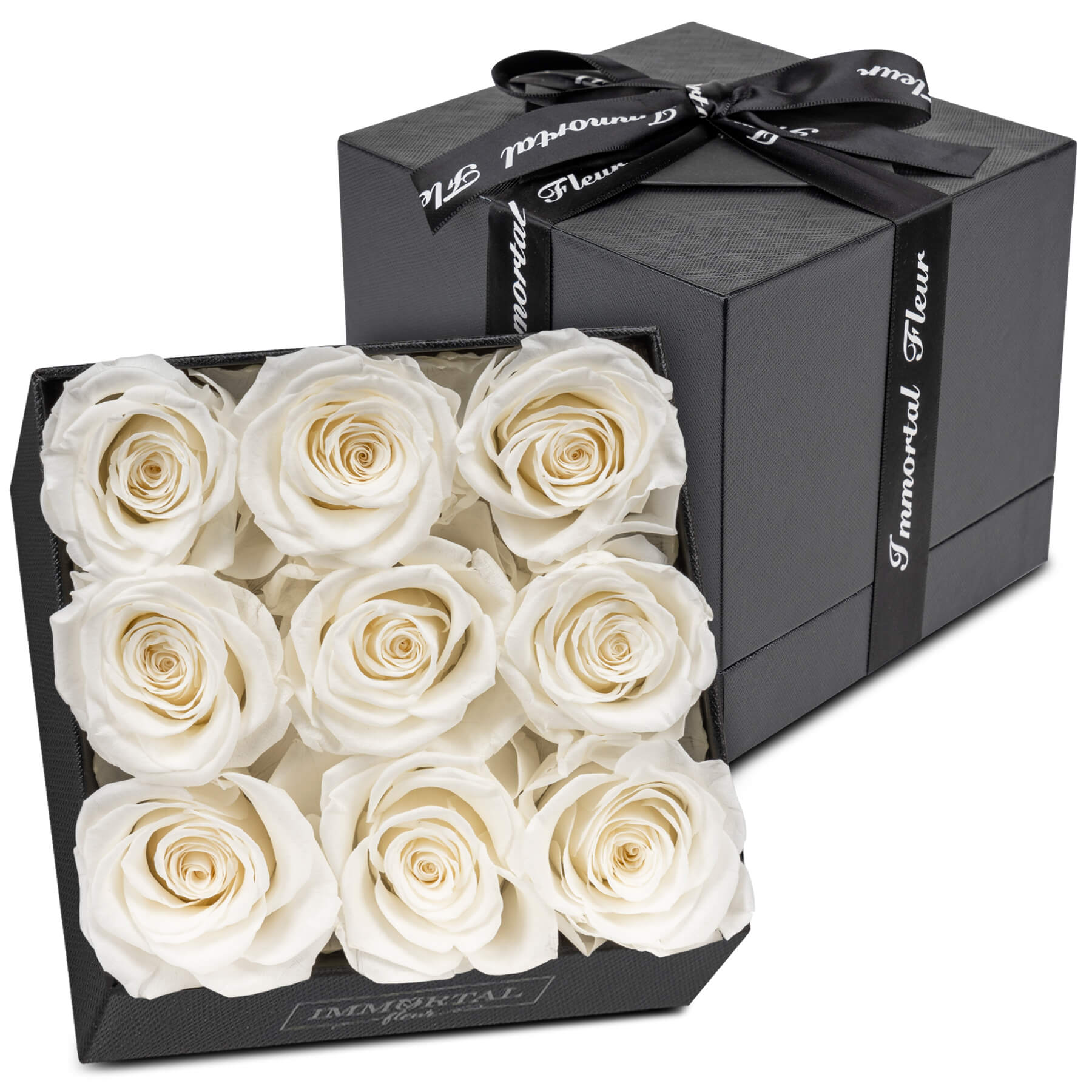 9 White Natural Preserved Roses - Last Over A Year